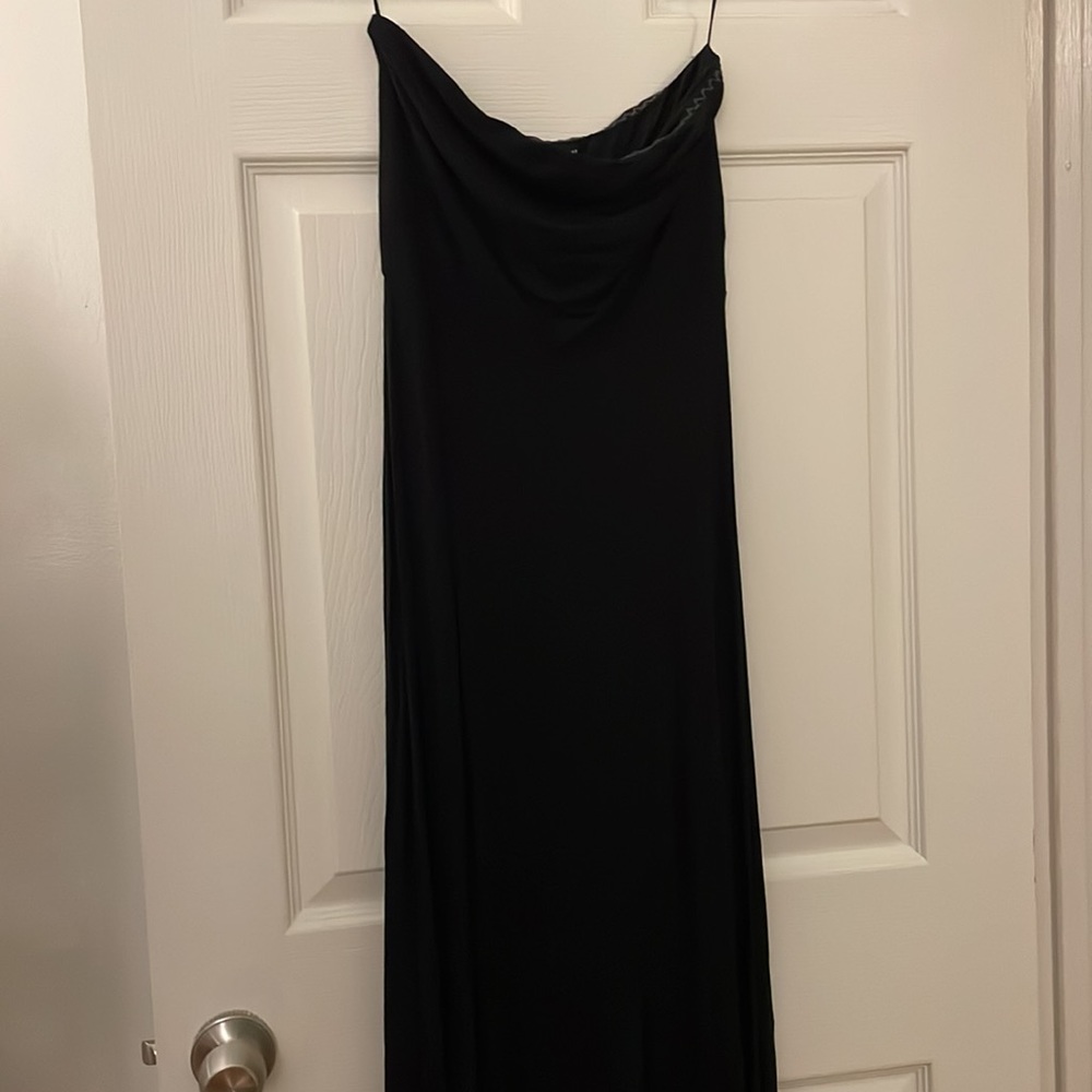 For petite / shorter women - simple strapless black maxi